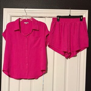 Women's Pink Two Piece Shorts Set